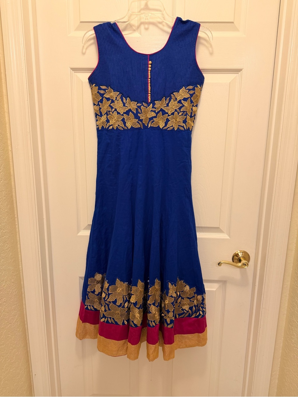 Indian Anarkali Dress Size 38 US 6-8 Royal Blue Gold Embroidered Maxi Gown